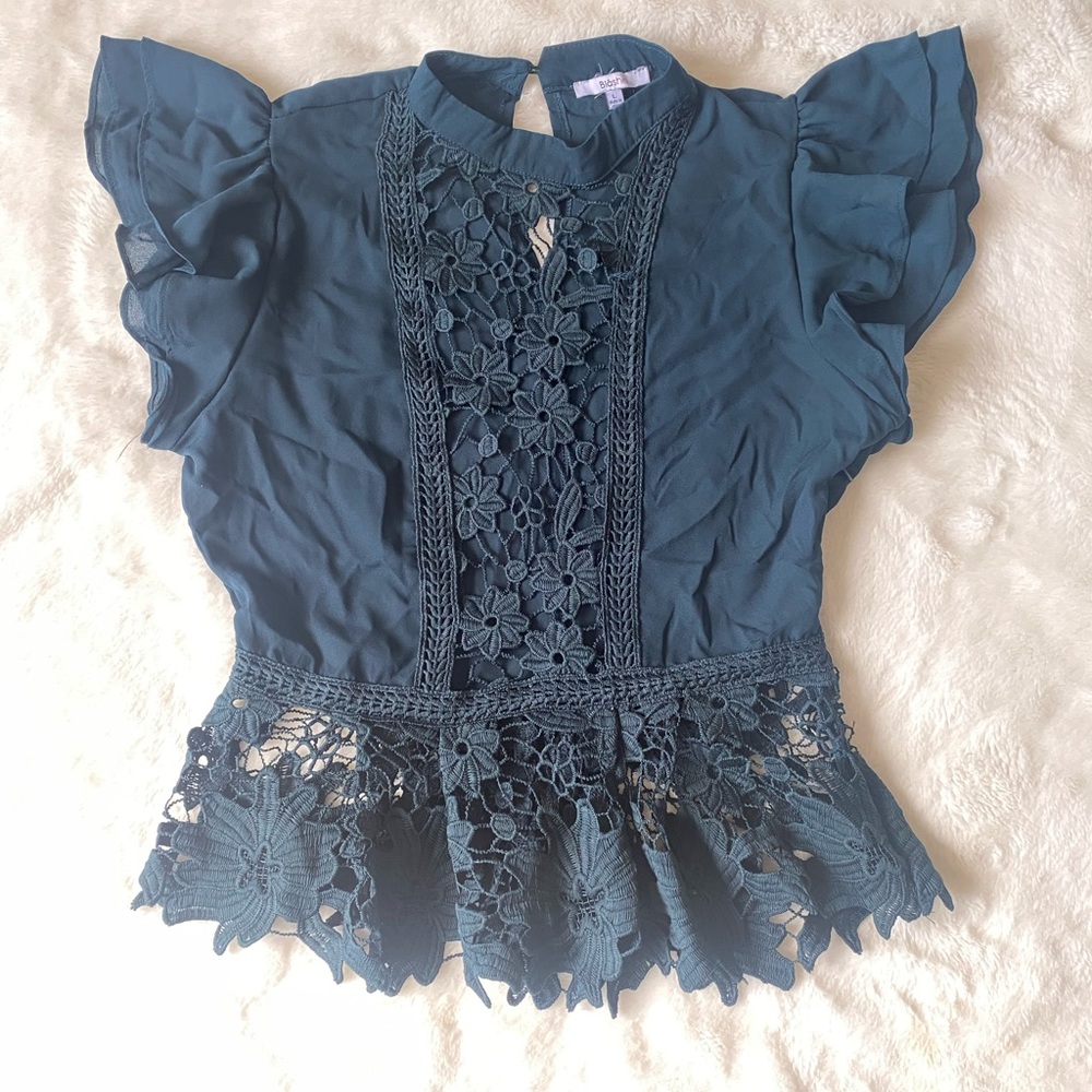 Dark teal lace crop top size L